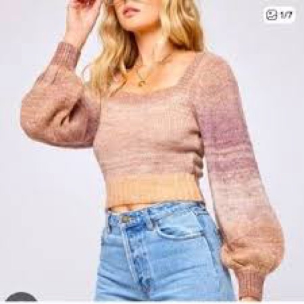l*space Ombre Scoop Neck Cropped Sweater in Mauve and Beige
